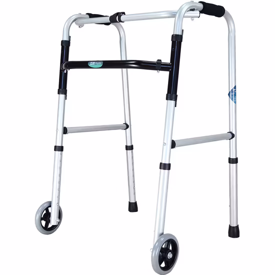 Andador con andador de aluminio de altura ajustable, andador plegable, ayuda para caminar ligera para adultos con ruedas