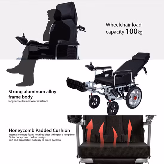 Silla de ruedas electrónica plegable Suministros de terapia de rehabilitación Silla de ruedas eléctrica eléctrica para discapacitados reclinable con respaldo alto para personas mayores y discapacitadas